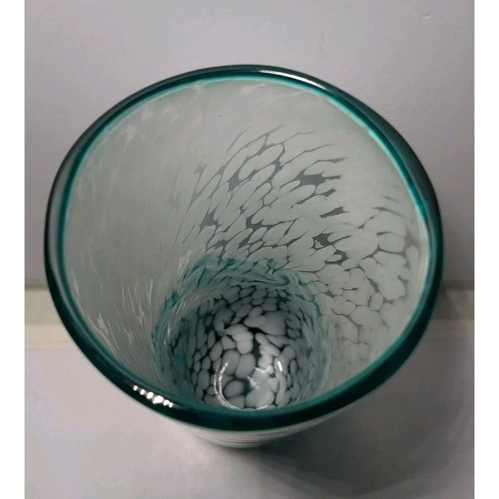 Murano Style Green Blue White Sea Swirl Design Glass Vase Beach Waves